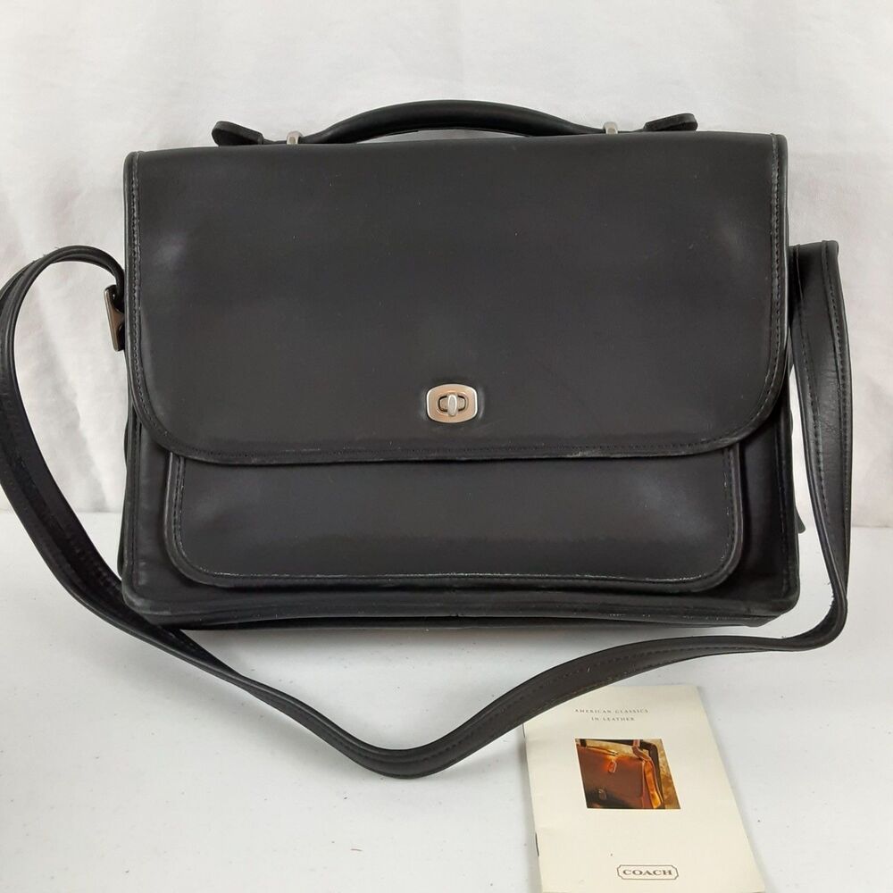 COACH 5204 RARE Black Leather City Briefcase Messenger Bag Vintage 1998 Turnlock